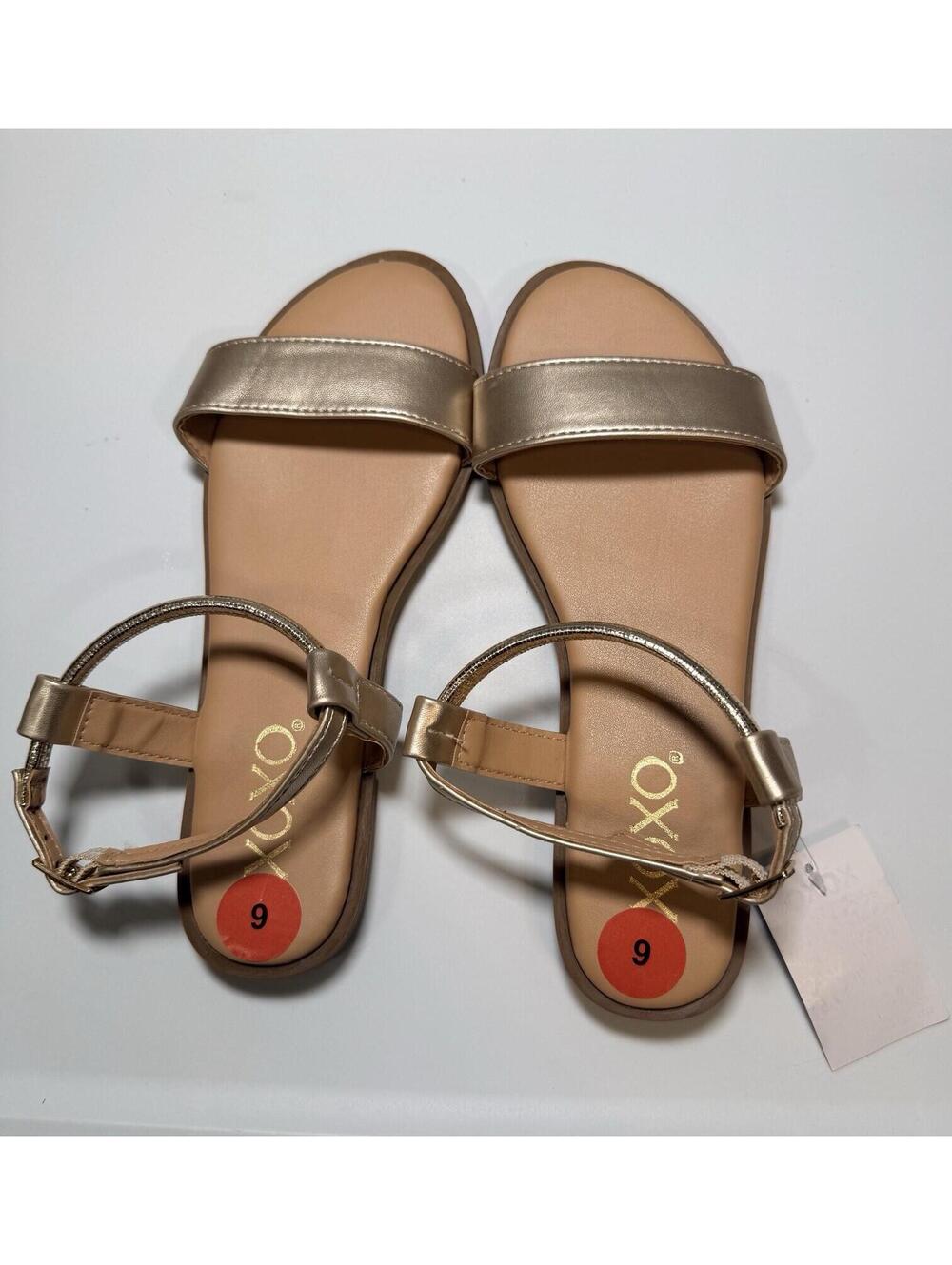 XOXO Mandi Metallic Platino Gold Flat Sandals Women's Size 6 Ankle Strap New